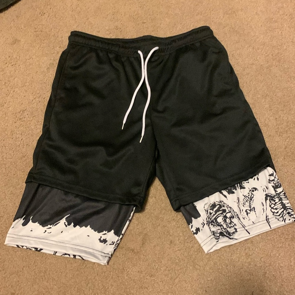 Combo gym shorts with compression shorts under